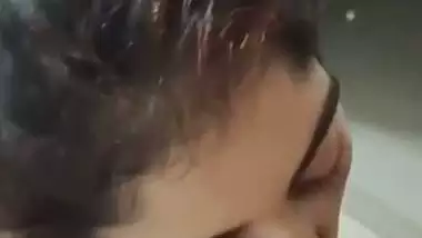 Attractive eyes desi girl giving blowjob to manager