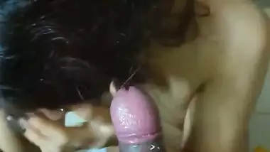 Indian bikini girl in glasses gives blowjob to boyfriend